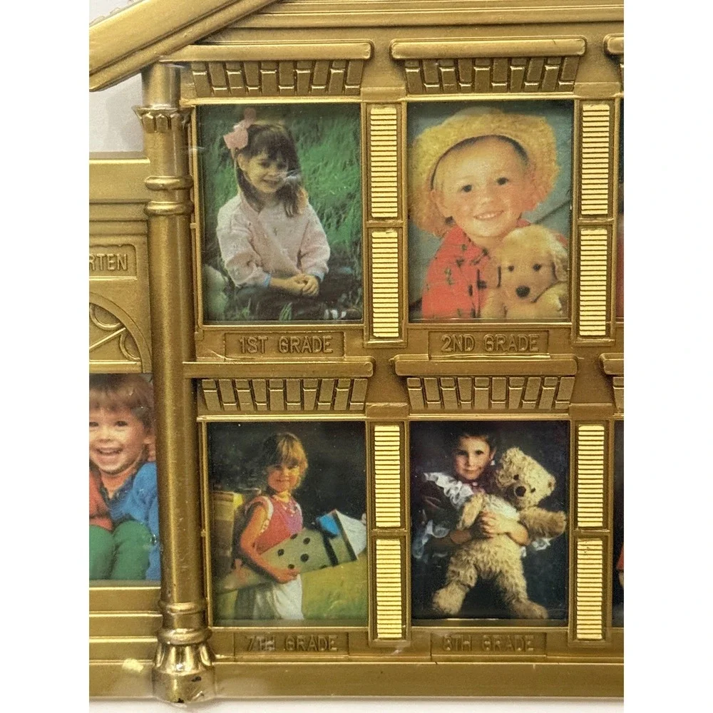 Vintage Gold Schoolhouse Plasti K-12 School Years Multi Photo Collage Frame New